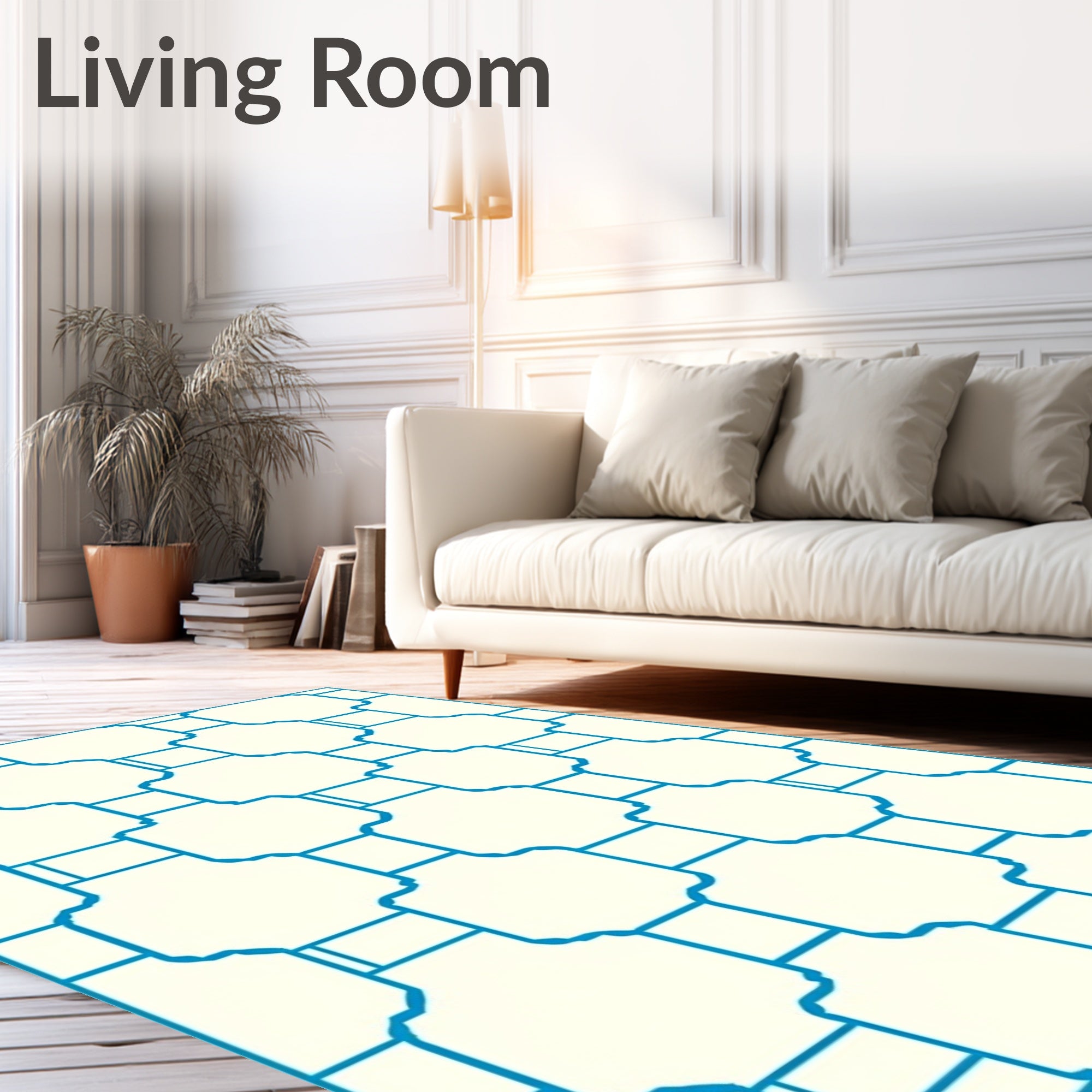 Aqua Geometric Lattice Medallion Rug