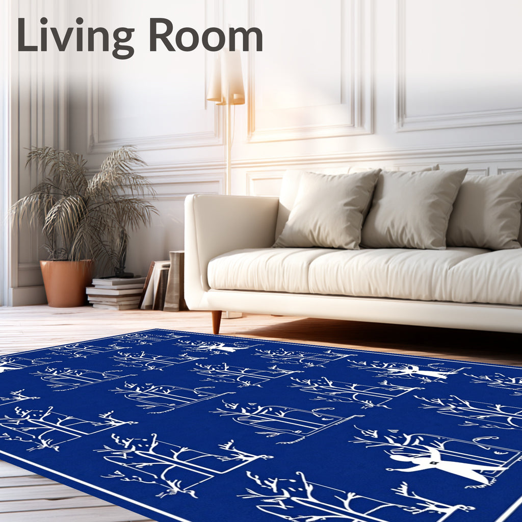 White Figure Blue Garden Repeat Rug