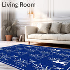 White Figure Blue Garden Repeat Rug