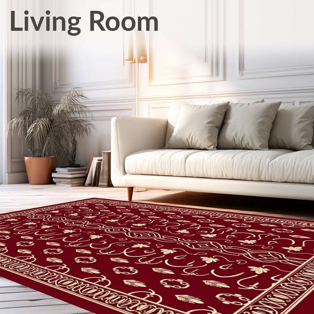 Crimson Ivory Ornate Floral Vine Rug