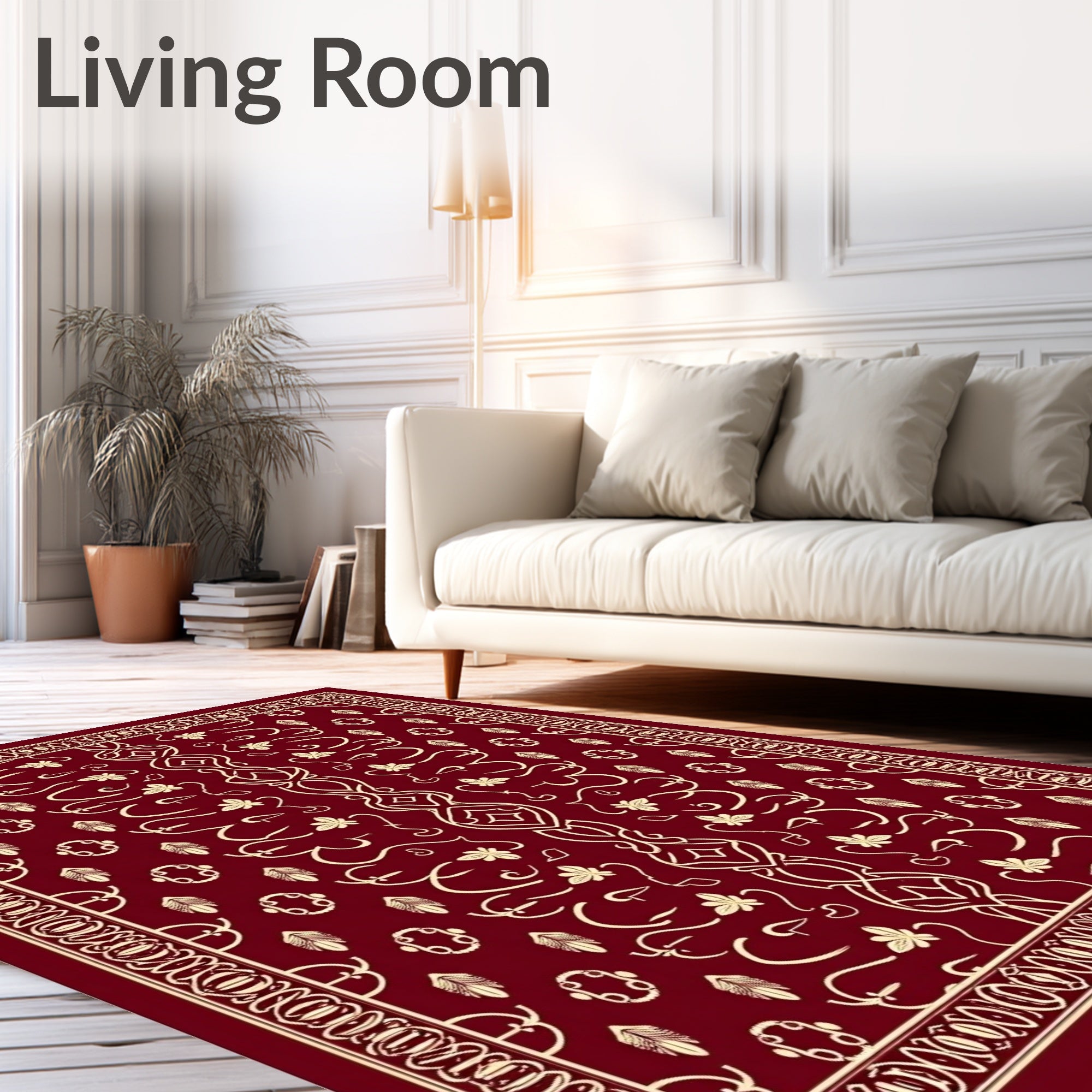 Crimson Ivory Ornate Floral Vine Rug