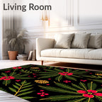 Red Floral Green Leaves Golden Eggs Rug