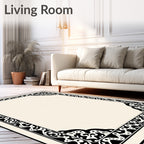 Ornate Black and Cream Border Rug