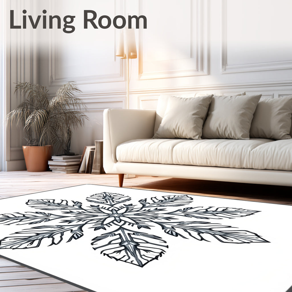 Monochromatic Gray Snowflake Floral Rug