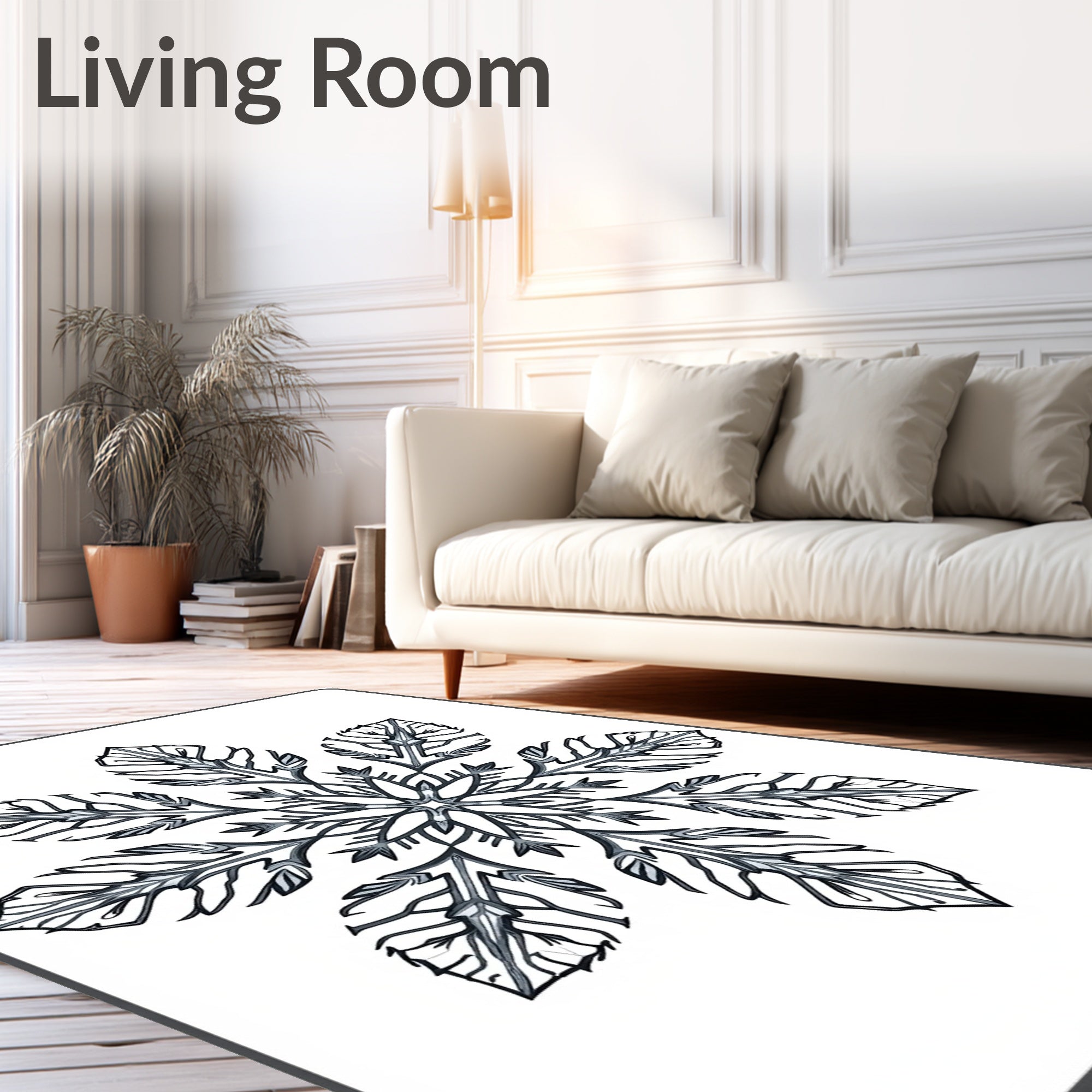 Monochromatic Gray Snowflake Floral Rug