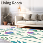 Whimsical Blue Magenta Floral Garden Rug