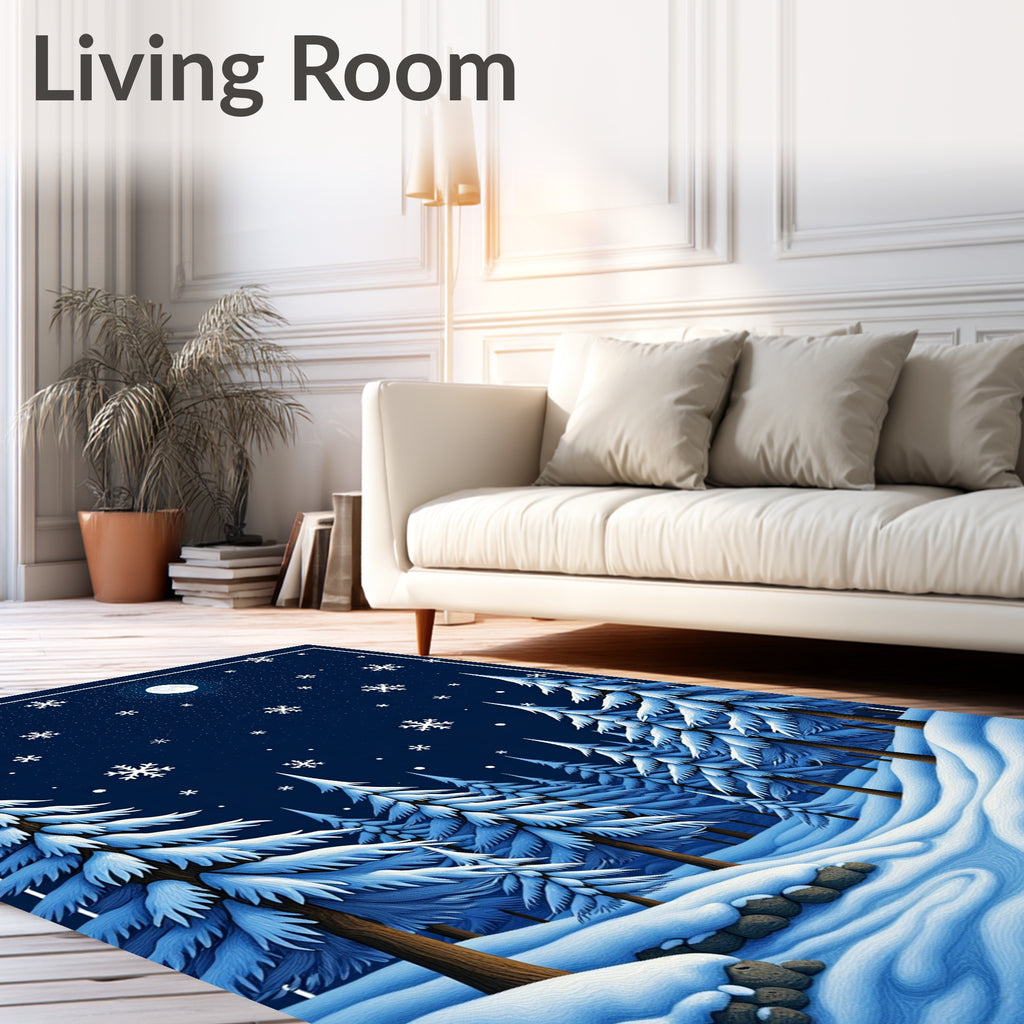 Winter Wonderland Snowy Pine Forest Rug