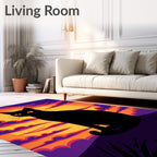 Black Cat Sunset Orange Purple Clouds Rug
