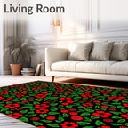 Black Red Floral Berry Garland Rug