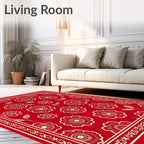 Crimson Floral Garden Frame Rug
