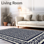 Navy Cream Intricate Scrollwork Border Rug