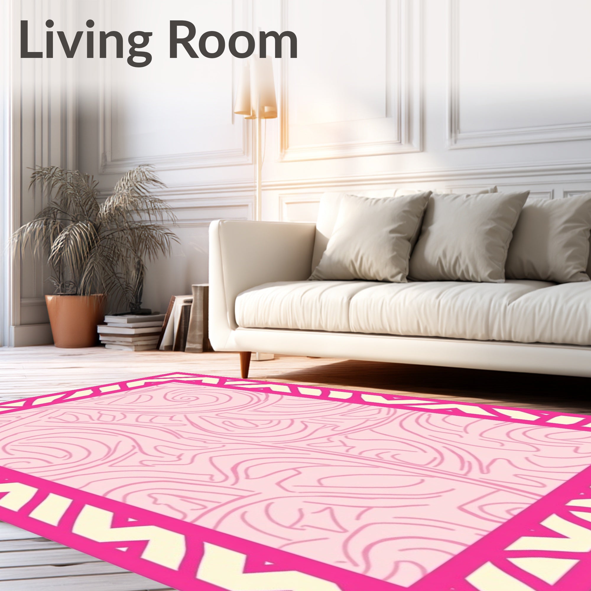 Pink Cream Swirl Frame Rug