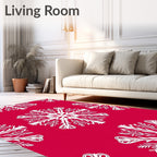 Crimson White Snowflake Mandala Rug