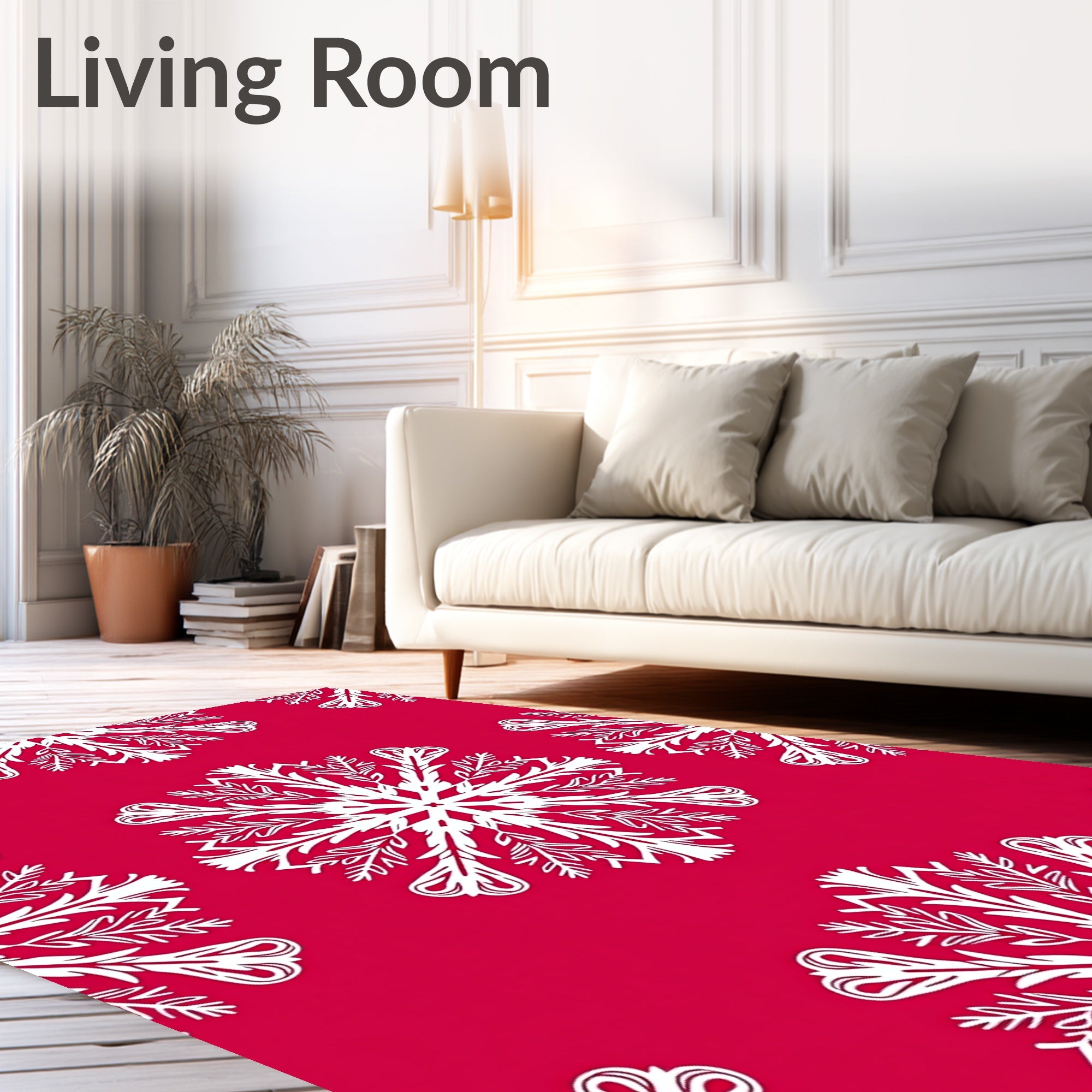 Crimson White Snowflake Mandala Rug