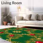 Emerald Green Red Gold Festive Ornaments Rug