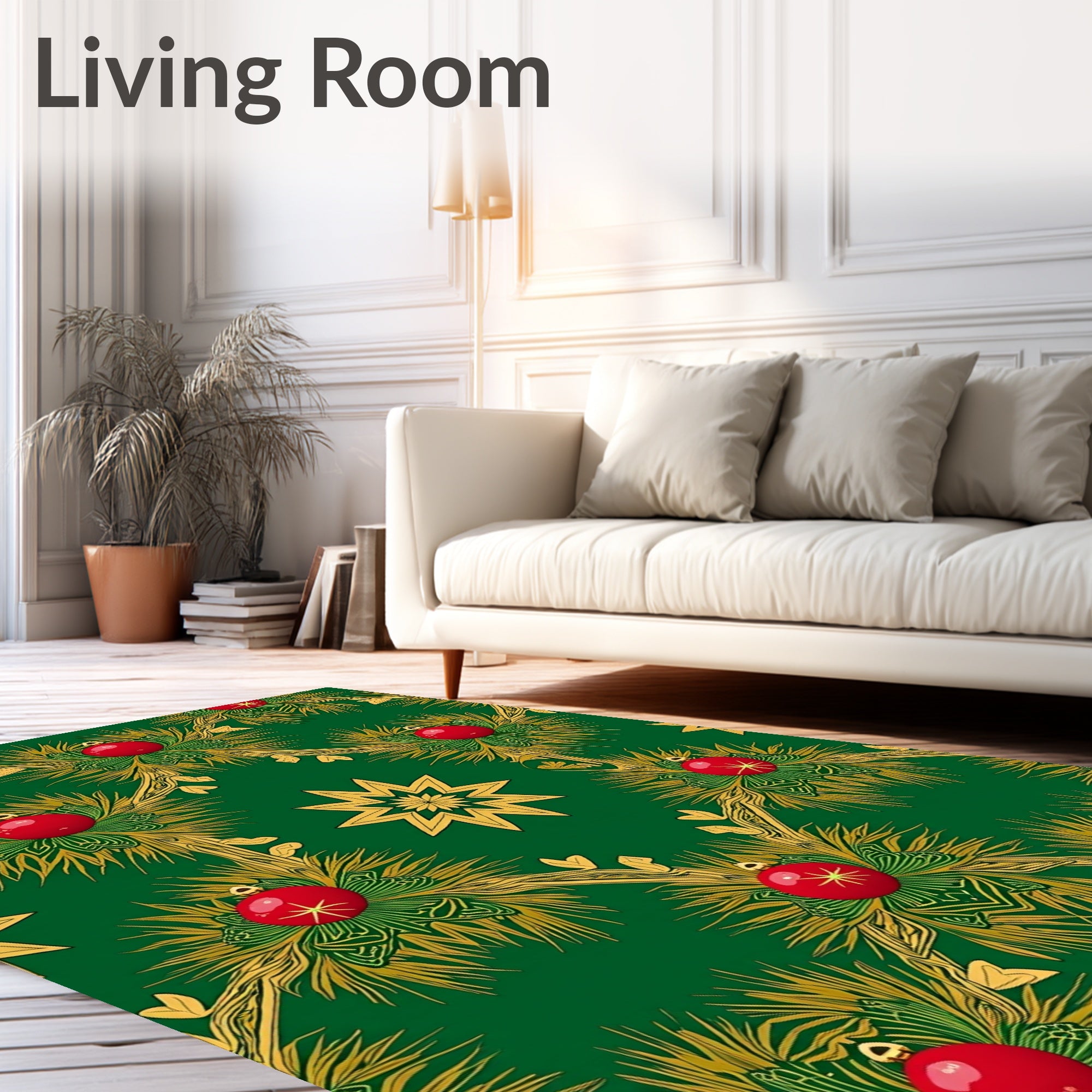 Emerald Green Red Gold Festive Ornaments Rug