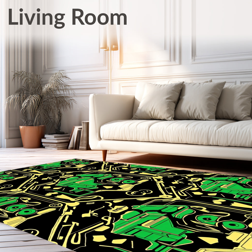 Green Yellow Geometric Circuit Board Rug