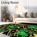 Green Yellow Geometric Circuit Board Rug