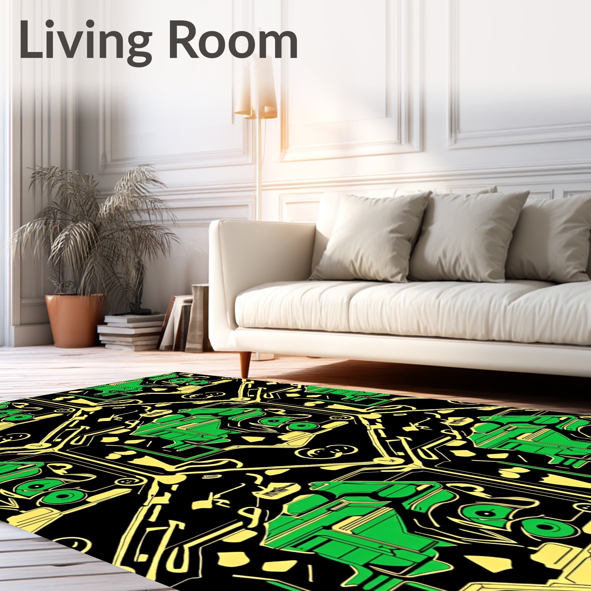 Green Yellow Geometric Circuit Board Rug