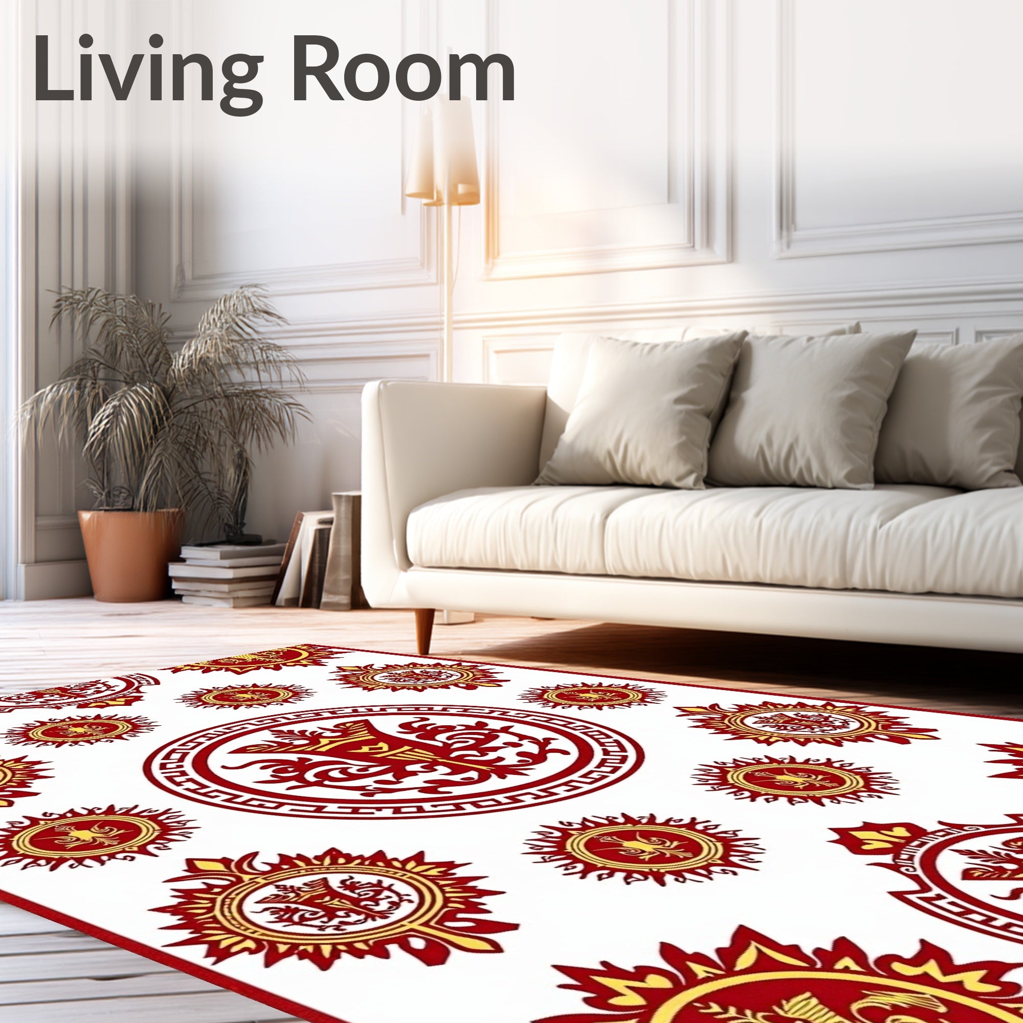 Crimson Gold Circular Emblems Rug