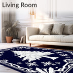 White Pine Tree Snowflakes Border Rug