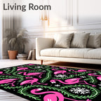 Pink Flamingos Green Foliage Snowflakes Rug
