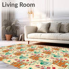 Whimsical Orange House Green Swirl Red Hearts Rug