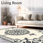 Ornate Cream Mandala Border Rug