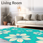 Cream Floral Vines Turquoise Background Rug