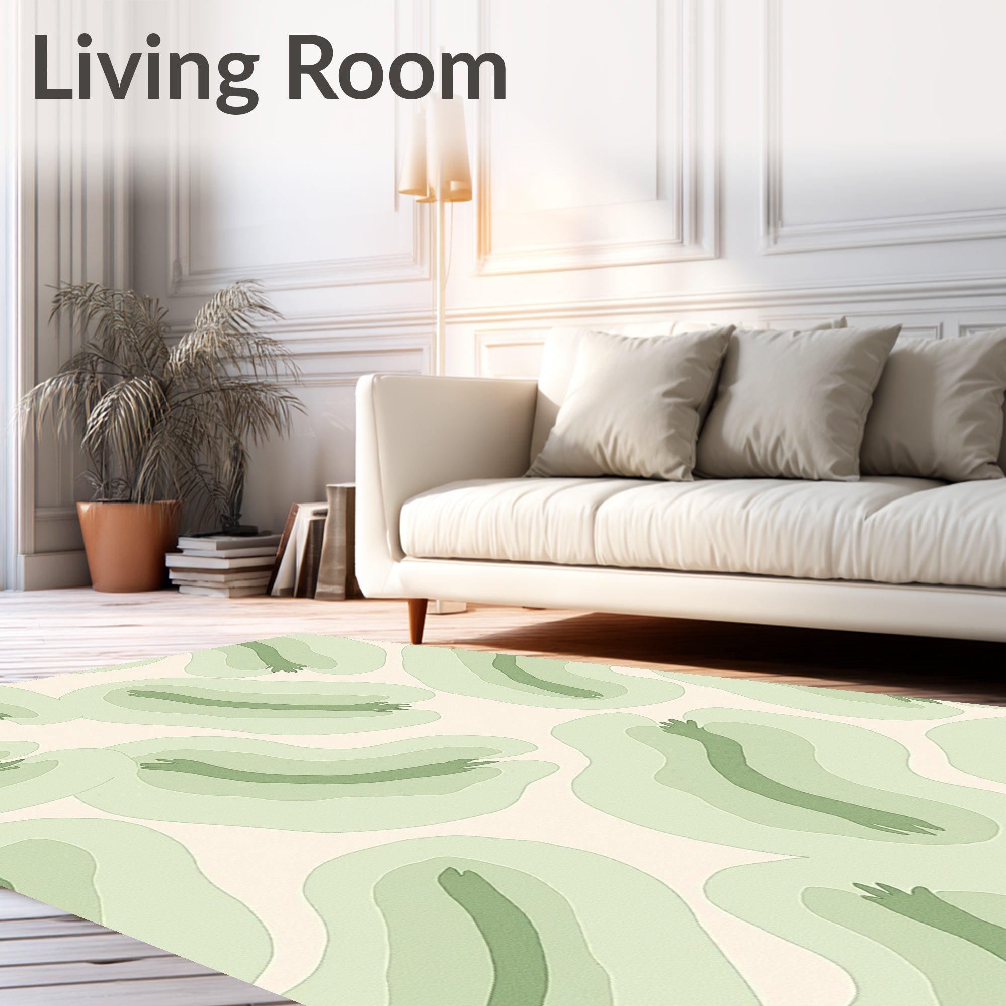 Soft Sage Abstract Organic Waves Rug