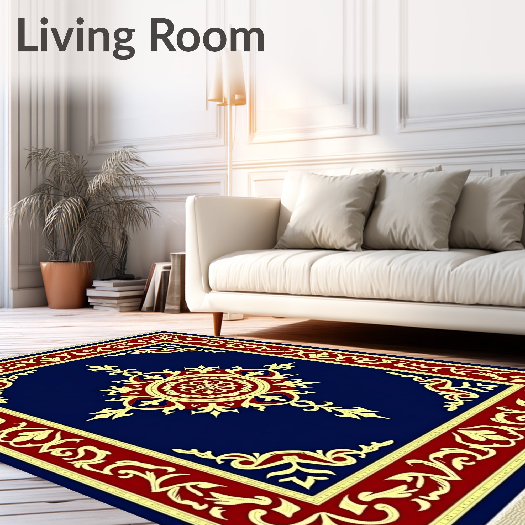 Crimson Gold Floral Medallion Navy Rug