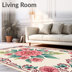 Vintage Pink Floral Garden Swirl Rug