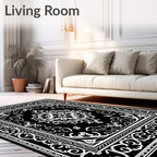 Black White Intricate Floral Medallion Rug