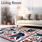 Navy Crimson Folk Art Birds Rug