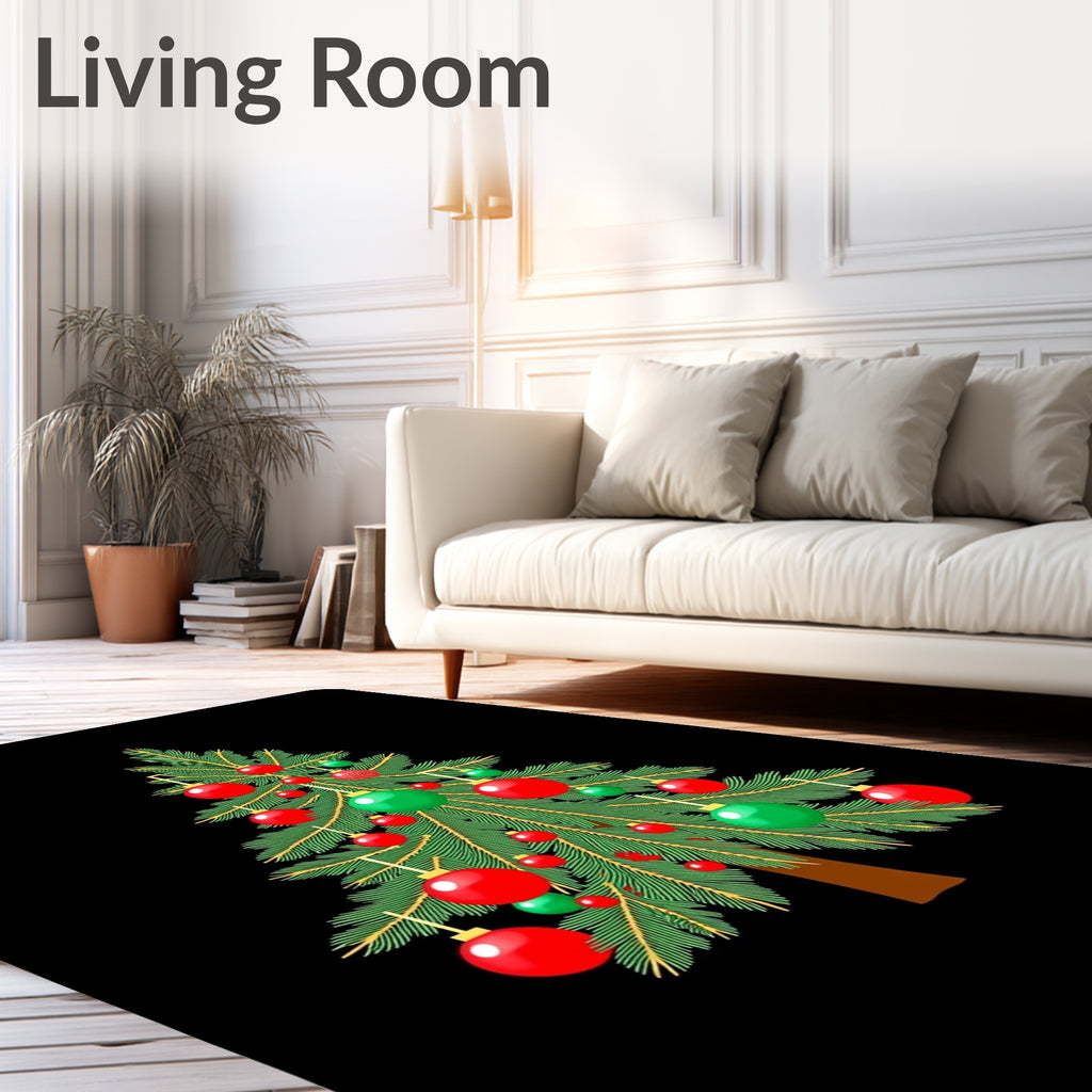 Green Fir Tree Red Ball Ornaments Rug