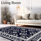 Classic Navy White Floral Vine Rug