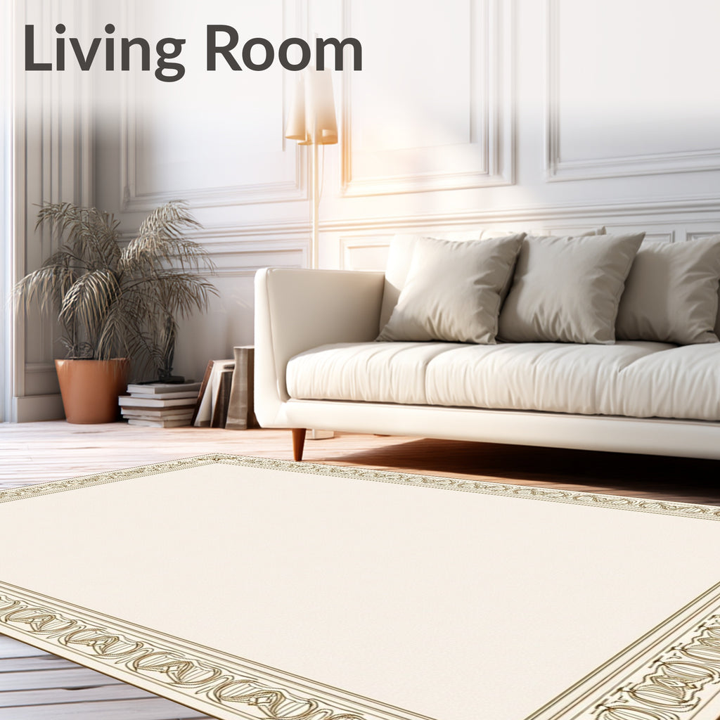 Classic Beige Laurel Leaf Border Rug
