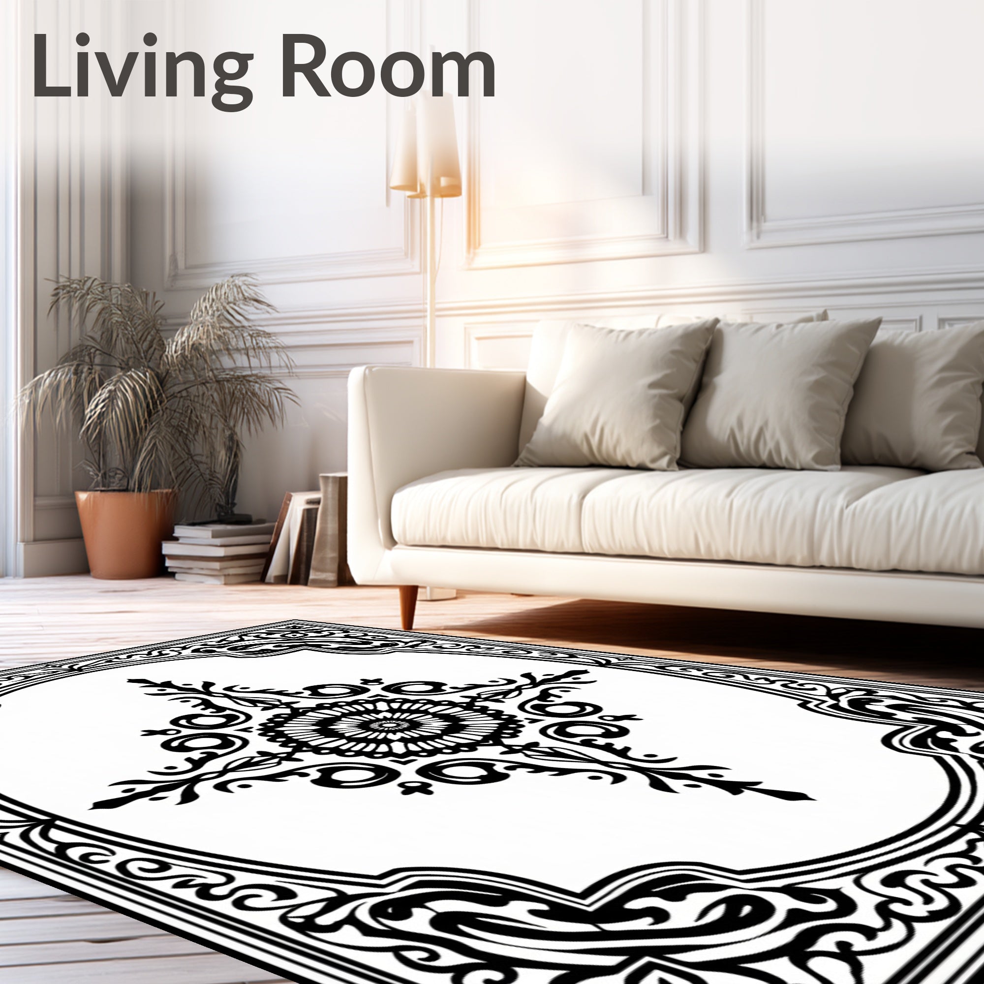 Black Ornate Flourish Medallion Rug