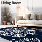 Navy White Ornate Floral Mandala Rug