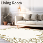 Ornate Gold Scrollwork Border Rug