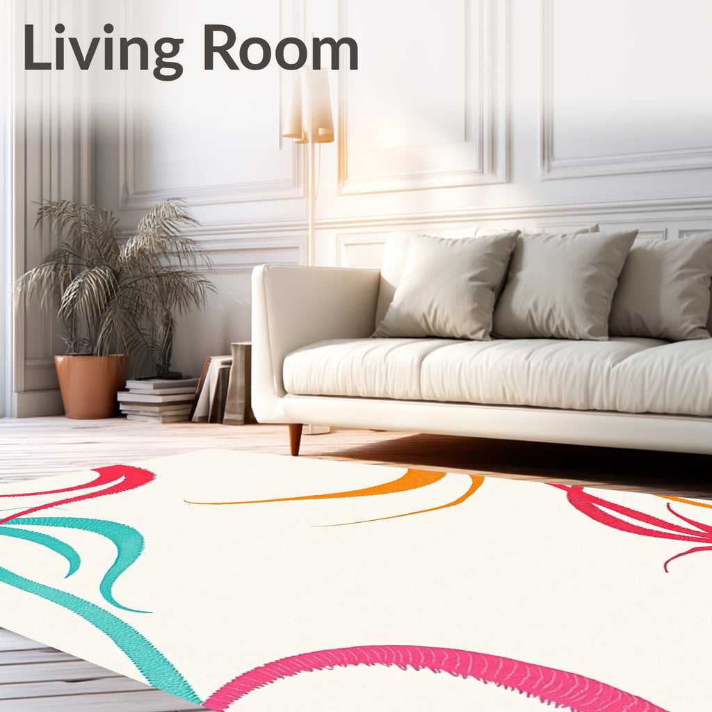 Coral Teal Orange Organic Swirls Rug