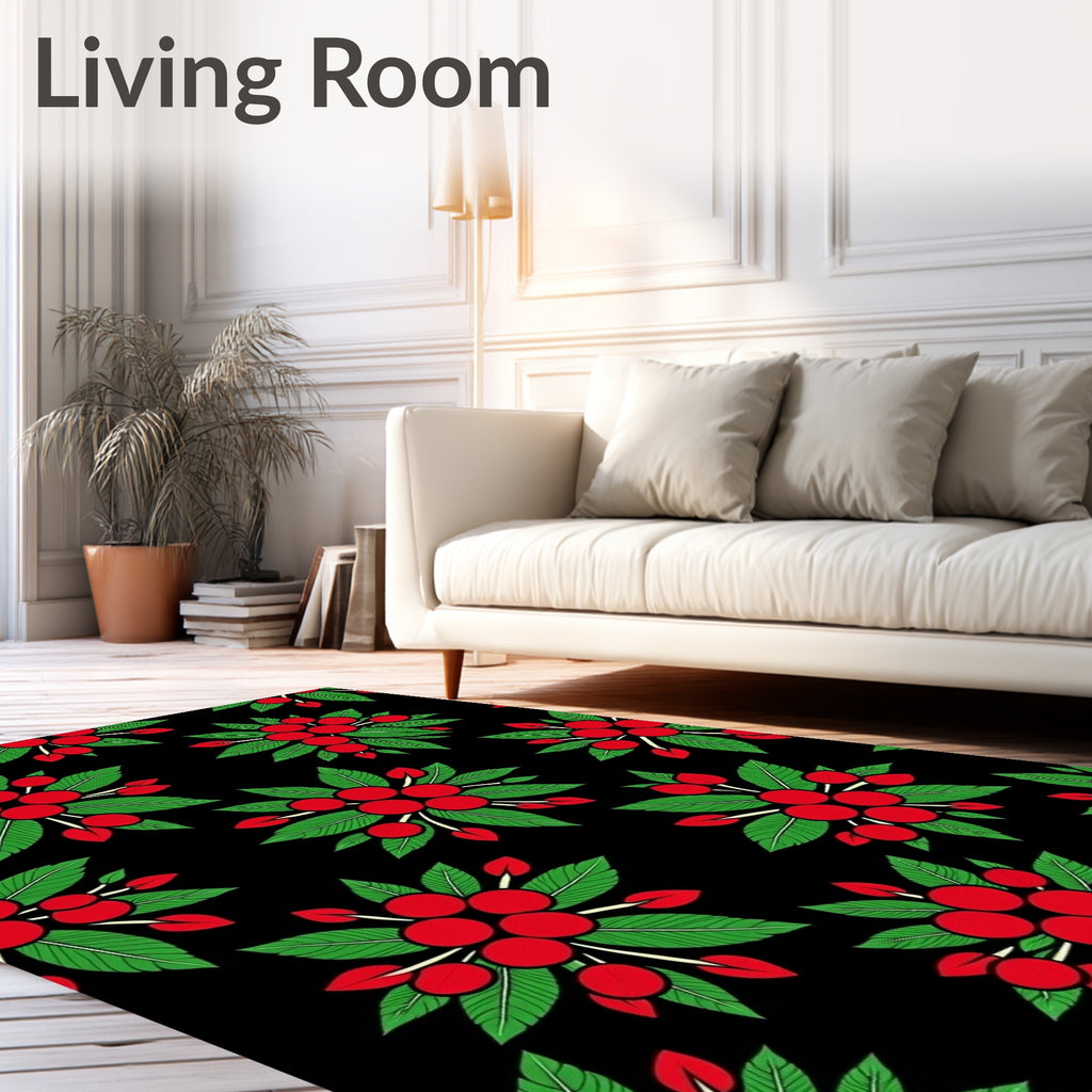 Red Berry Leaf Cluster Arrangement Rug