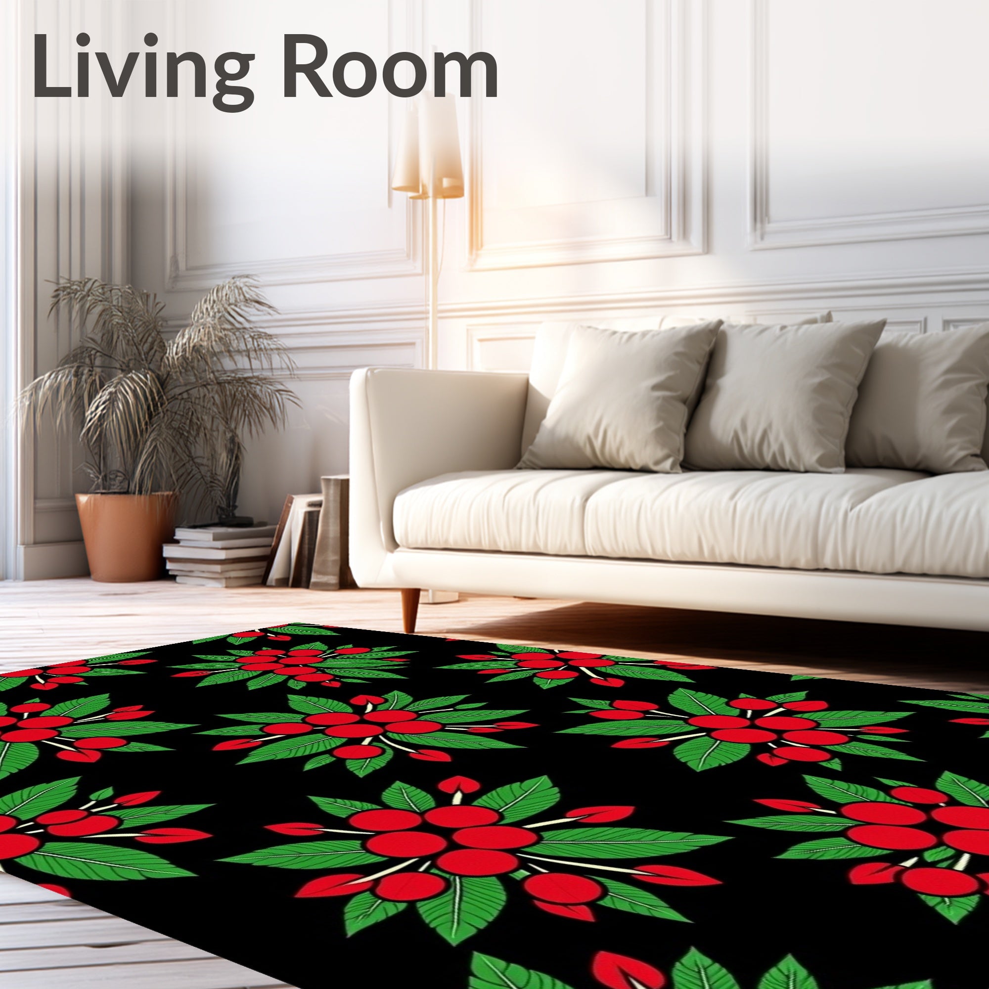 Red Berry Leaf Cluster Arrangement Rug
