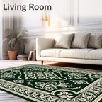 Dark Emerald Floral Medallion Border Rug