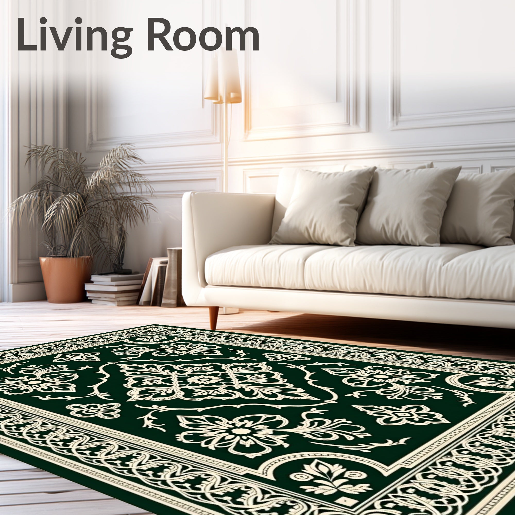 Dark Emerald Floral Medallion Border Rug