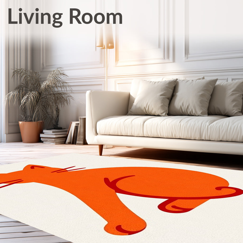 Vibrant Orange Feline Sitting Still Rug
