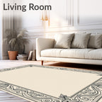 Ornate Black Sepia Floral Border Design Rug
