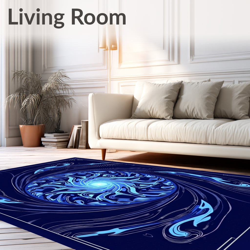 Vibrant Blue Swirling Cosmic Vortex Rug