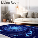 Vibrant Blue Swirling Cosmic Vortex Rug