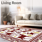 Deep Red Deer Snowflakes Gold Trees Rug